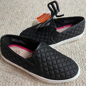 NEW Tags Little Girl's Size 1 Black Metallic Glitter Sparkle Slip On Shoes